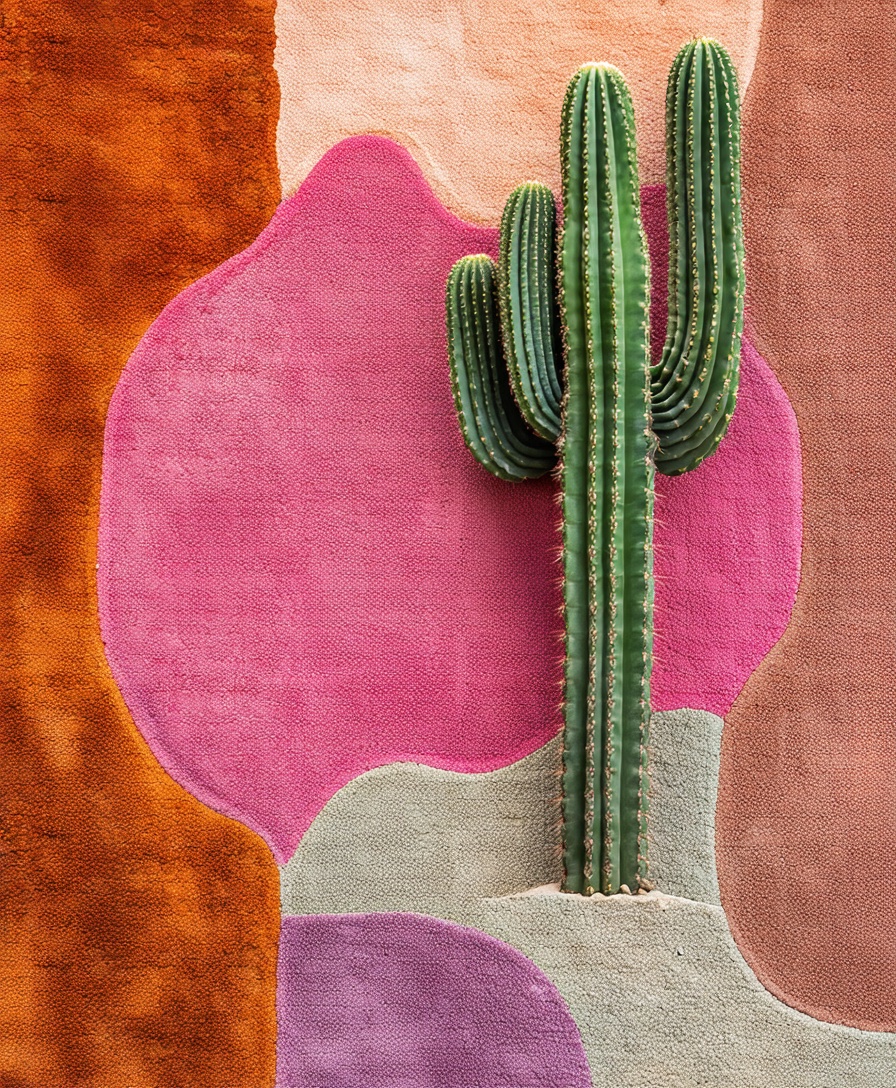 Pink southwestern rug with cute cactus design