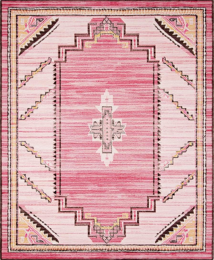 Round western-style rug in blush pink tones